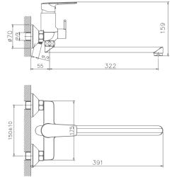 Смеситель для ванны, длинный излив, латунь, хром HB22563