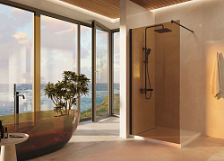 Душевая перегородка Walk-In VSW-1H900GSB, 900*2000, черный матовый, стекло янтарь, , шт