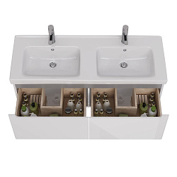 Тумба Lemark BUNO MINI 125 см под 2 раковины, подвесная, 2 ящика, цвет планки: Серый, цвет корпуса,