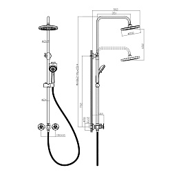 Душевая система с верхним душем Ø20 см, регулируемая высота 0,86~1,5м, латунь/хром