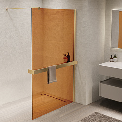 Душевая перегородка Walk-In VSW-1HR900GSG, 900*2000, брашированное золото, стекло янтарь, , шт