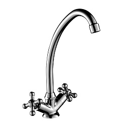 Смеситель для кухни с поворотным изливом, двуручковый, латунь/хром, G02-71