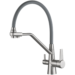 Смеситель для кухни с подключением фильтра, гибкий излив, нержавеющая сталь, серый/сталь HB76855-5
