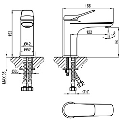 ORTUS Смеситель для умывальника монолитный, хром, LM11306C