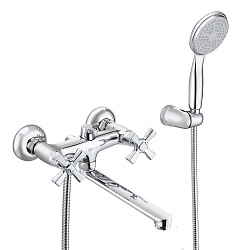 BENEFIT Смеситель для ванны с плоским изливом 20см, двуручк, поворот переключатель, латунь/хром