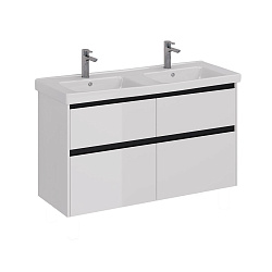 Тумба Lemark COMBI 125 см под 2 раковины, подвесная/напольная,4 ящика, цвет планки: Чёрный, цвет кор