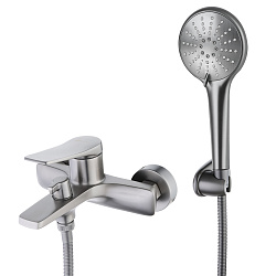 Смеситель для ванны с коротким изливом с 3-х режимной лейкой Ø110 мм, поворотный переключатель, лату