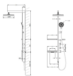 Душевая стойка Inspire VSFS-3I11GM с изливом, 30см верх душ, вороненая сталь, , шт