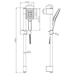 Комплект: штанга душевая 68,6см с 3-х режимной лейкой и шлангом 1.5 м, хром,блистер, AC-27