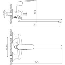 Смеситель для ванны, длинный излив, латунь, хром HB22183