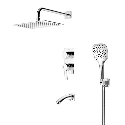 ATLANTISS Встраиваемый смеситель с верхним душем 30х20 см, лейка 3 режима, излив 16 см, латунь/хром