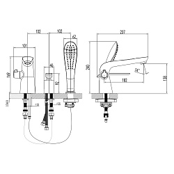 Встраиваемый смеситель на борт ванны на 3 отверстия, высота излива 14 см, длина 18 см, латунь/хром/б