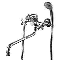 Смеситель универсальный с круглым изливом 30 см, двуручковый, поворотный переключатель, латунь/хром