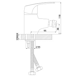Смеситель для биде, высота излива 4 см, длина 10 см, латунь/хром