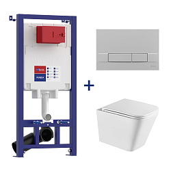 PENEDA Комплект 3в1: Инсталляция для унитазов с кнопкой BIT хром матовый + унитаз FLOREX белый гляне