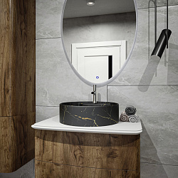 Corpa Nera Bosso/Боссо раковина  накладная D40 с полочкой под смеситель, черный мрамор