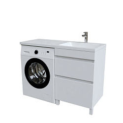 Тумба с умывальником напольная для стиральной машины с ящиками, 120 см, правая, белая, Optima Home