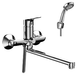 Смеситель универсальный с плоским изливом 35 см, поворотный переключатель, 5-ти режимная лейка, лату