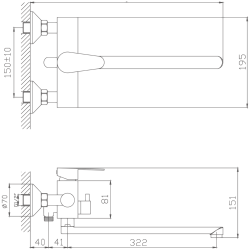 Смеситель для ванны, длинный излив, нержавеющая сталь HB22802