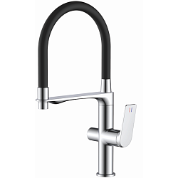 Смеситель для кухни с подключением фильтра, гибкий излив, латунь, черный/хром HB76816