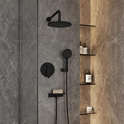 Душевая система скрытого монтажа с тропическим душем и ручным душем, черный матовый, Rora, Milardo,