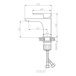 Смеситель для раковины, монолитный, высота излива 9 см, длина 11 см, латунь/хром