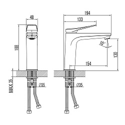 BRONX Смеситель для раковины, монолитный, средний, с дон.клапаном клик-клак, латунь/белый матовый