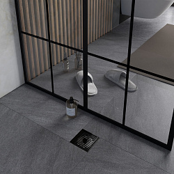 Corpa Nera Grossi/Гросси душевой трап 10х10 с сухим затвором, вертикальный выпуск, черный