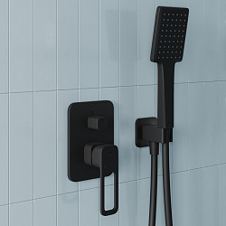 Душевая система скрытого монтажа с тропическим душем и ручным душем, черный матовый, Slide, IDDIS, S