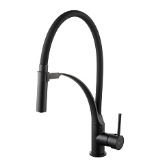 Смеситель для кухни с гибким изливом, высота излива 18 см, длина 22 см, черный