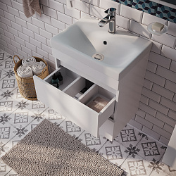 Тумба с умывальником подвесная, белая, 2 ящика, 50 см, Zodiac, IDDIS Подходит ум.3505000i28