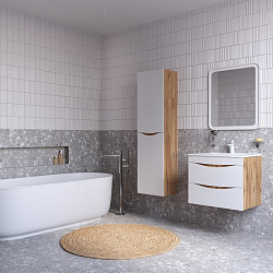 Тумба с умывальником, подвесная, 60 см, белая/золотистый дуб, Cloud, IDDIS, CLO60Y0i95K