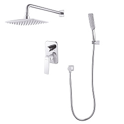 Встраиваемый смеситель с верхним душем 25х10 см,  без излива, латунь/хром/белый