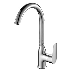 Смеситель для кухни с поворотным изливом, высота излива 26 см, длина 18 см, латунь/хром