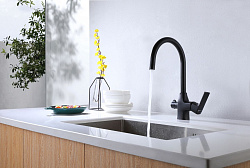 Смеситель для кухни, с подключением к фильтру питьевой воды, высота излива 22 см, длина 20 см, латун