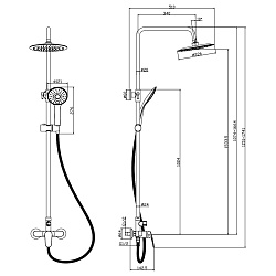 Душевая система с верхним душем Ø22,6 см, регулируемая высота 1~1,6м, латунь/хром