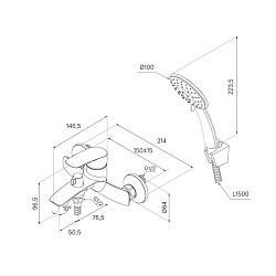 Смеситель для ванны, графит, Rora, Milardo, RORGM00M02