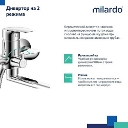 Смеситель для ванны с длинными изливом, глянцевый хром, Rora, Milardo, RORSB00M10