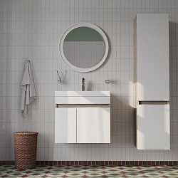 Тумба с умывальником подвесная с дверцами, 60 см, белая/под дерево, Zodiac, IDDIS, ZOD6AD0i95K