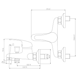 Смеситель для ванны с коротким изливом, вытяжной переключатель, латунь/хром