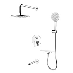 Душевая система скрытого монтажа с тропическим душем, ручным душем и изливом, глянцевый хром, Rora,