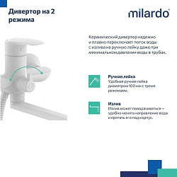 Смеситель для ванны с длинными изливом, белый матовый, Rora, Milardo, RORWT00M10