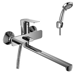 Смеситель универсальный с плоским изливом 32 см, поворотный переключатель, 5-ти реж.лейка, RS27-33