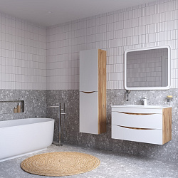 Тумба с умывальником, подвесная, 80 см, белая/золотистый дуб, Cloud, IDDIS, CLO80Y0i95K подходит ум.