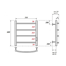 Полотенцесушитель электрический Point Афина PN04856 П4 500x600 диммер справа, хром