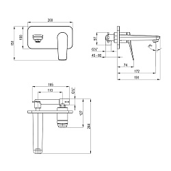 BRONX Встраиваемый смеситель для раковины, с донным клапаном клик-клак,латунь/белый матовый,LM3726MW
