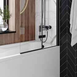 Corpa Nera Allegri/Аллегри Шторка на ванну 80х140, прозрачное стекло, профиль- черный матовый