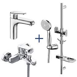 POINT Набор смесителей "3 в 1" (для ванны + для умывальника + душ. гарнитур), хром