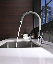 COMFORT Смеситель для кухни с гибким изливом, с подключ к фильтру пит воды, латунь/хром/серый