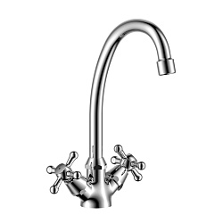 Смеситель для кухни с поворотным изливом, двуручковый, высота излива 20 см, длина 16 см, латунь/хром